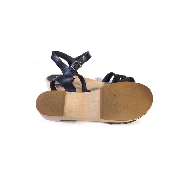 Swedish Hasbeens Cross Strap Debutant Sandals Black Leather Size 38  | 8 - Picture 8 of 9